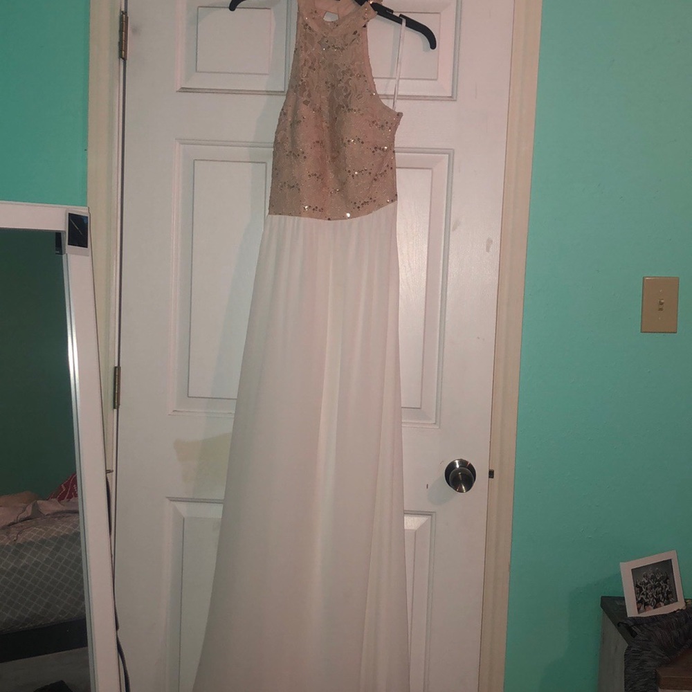 gorgeous tan and white long dress